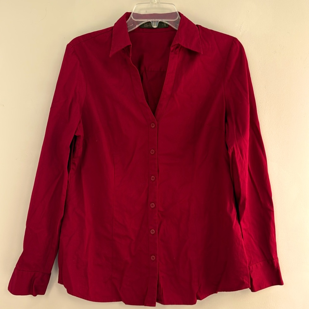 The Limited Women's Deep Garnet Red V-Neck Button Down Fitted Blouse - Size L